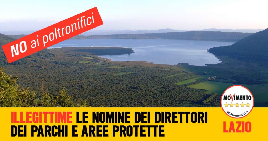 panorama del lago di Vico con scritta illegittime le nomine dei direttori dei parchi e aree protette
